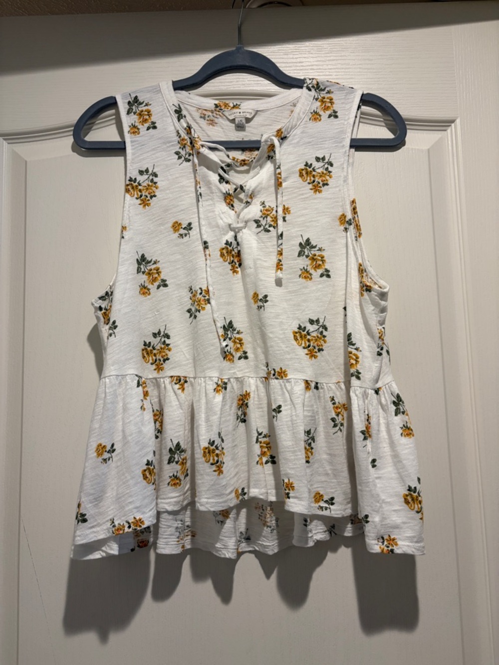 Lucky Brand White Floral Lace-Up Peplum Tank